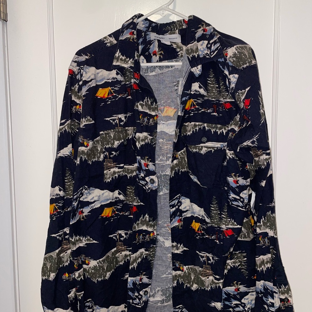 Scenic Print Button-Up Shirt